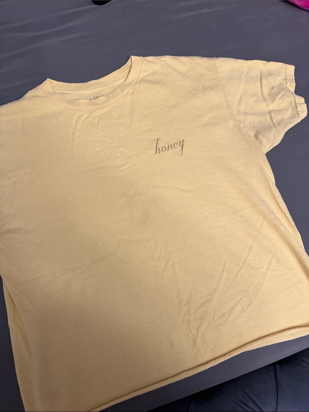 Brandy Melville Honey Script Yellow Graphic Tee